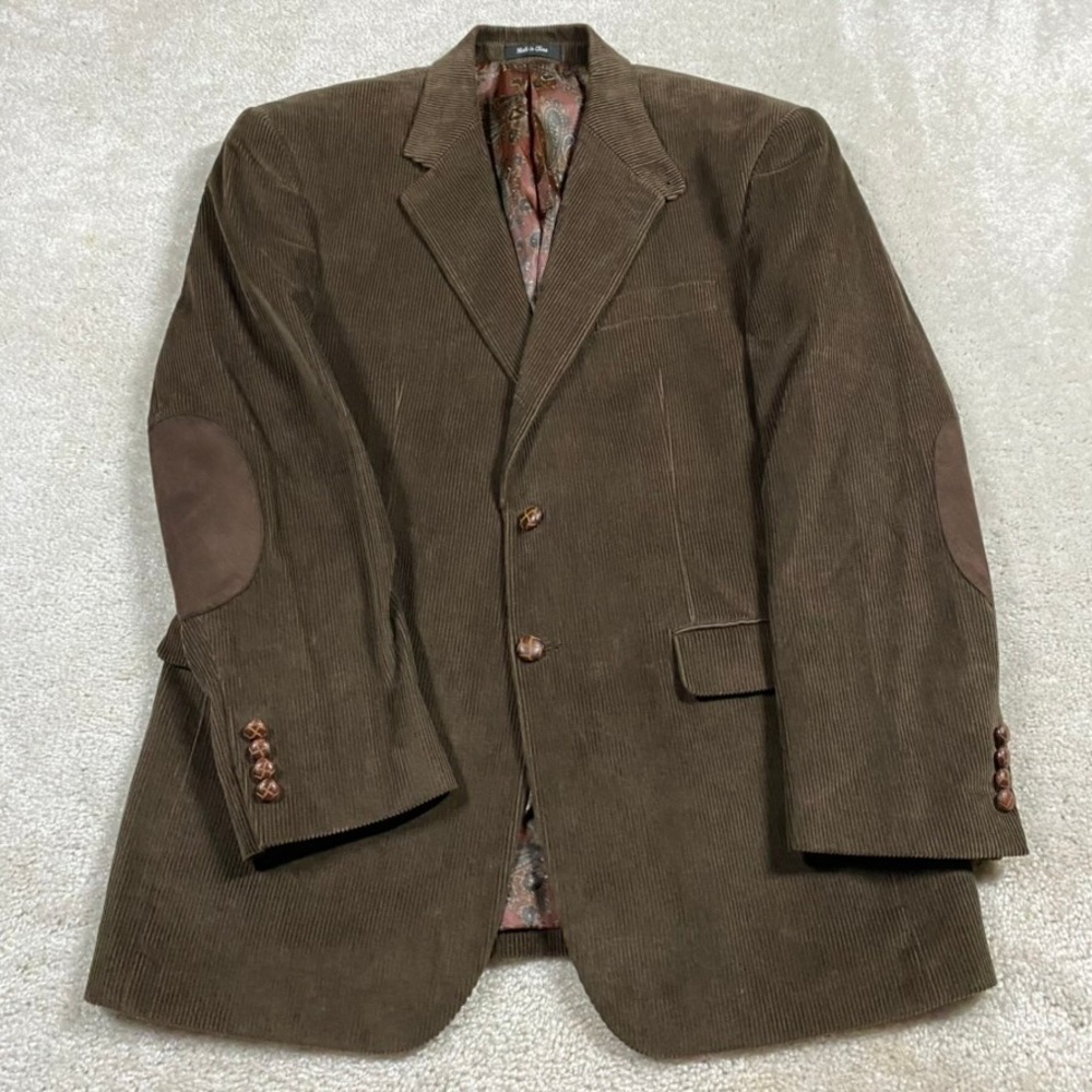 Lauren Ralph Lauren Blazer Mens 42R Brown Corduroy Elbow Patches Paisley Lining